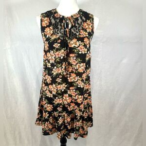 Lavish black and orange floral and lace detail dress size large
